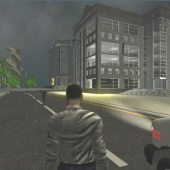Figure from third person perspective walking in simulation