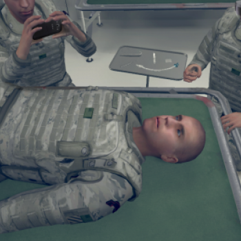Figure of military person laying on medical table